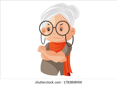 Vector graphic illustration. Grandmother is sad. Individually on a white background.	