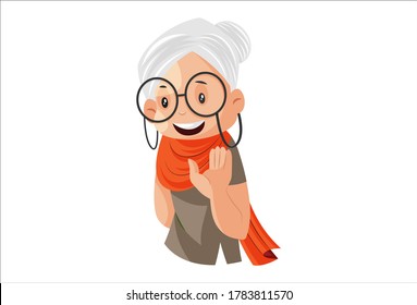 Ilustración gráfica vectorial. Abuela saludando. Individualmente sobre un fondo blanco.	