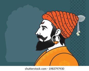 Vector Graphic Illustration of great Indian Famous Personality Warrior King Maharaja Shivaji Raje Bhonsale aka Raja Shivchatrapati, Shivrai, Raje, Founder of Maratha Swaraj [self-rule] Kingdom.