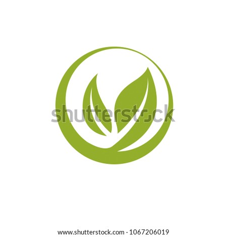 Vector graphic illustration of green leaves. Vegan conceptual abstract logotype for use in holistic medicine, rehabilitation or pharmacology.