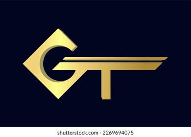 Vector graphic illustration of GT letter monogram logo in gold color on dark background. Perfect for branding purposes.