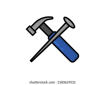 Vector Graphic Illustration of Hammer and Nails. Handyman tool for home repair. Construction vector.