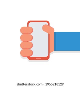 vector graphic illustration, hand wearing blue shirt holding smartphone. both for educational and business assets. simple design.