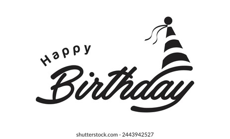 Vector graphic illustration: Handwritten modern brush lettering of Happy Birthday on white background. Typography design of Greetings card. 