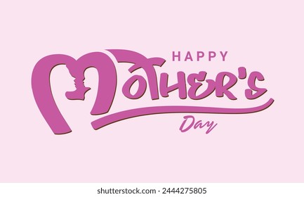  Vector graphic illustration: Handwritten modern brush lettering of Happy Mother's Day Typography Pink.