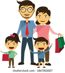 Ilustración gráfica vectorial de la familia feliz después de las compras, buena para los niños ilustración de libros, etc