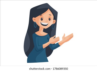 Vector graphic illustration of happy girl. Individually on white background.	