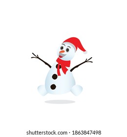 Vector graphic illustration of a happy jumping snowman. Fit for website background design, banner design, snow toys, kid toys, toys store banner, etc