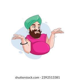 Vector graphic illustration. happy Sardar man. Individually on a white background.