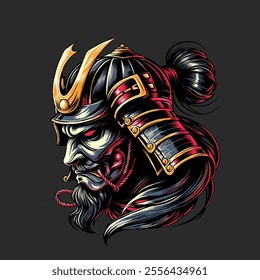 Vector graphic illustration of head samurai