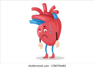 Ilustración gráfica vectorial. El personaje del corazón está llorando. Individualmente sobre un fondo blanco.