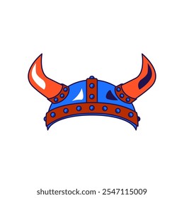 Vector graphic illustration of helmet with horns in cartoon style. Headwear for party or carnival. The icon is perfect for web design, decorative elements, print, stickers, or social media. The image