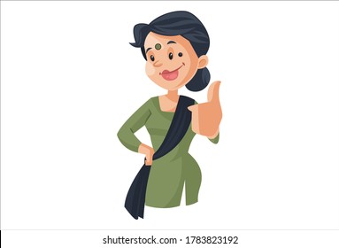 Vector graphic illustration of house maid with thumbs up sign. Individually on a white background.	