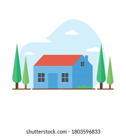 Vector graphic illustration house and tree in landscape good for mobile app design