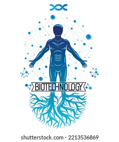 Vector graphic illustration of human, individuality created with mesh wireframe connections. Biochemistry scientific research.