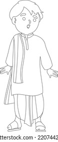 Ilustración gráfica vectorial. Hombre indio bengalí. Individualmente sobre un fondo blanco.