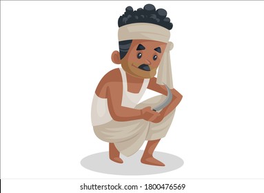 Vector graphic illustration. Indian bihari man is sitting. Individually on a white background.