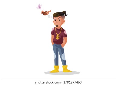 Vector graphic illustration. Indian boy has no money. Individually on a white background.