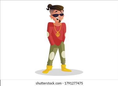 Vector graphic illustration. Indian boy is standing with hands in pocket. Individually on a white background.