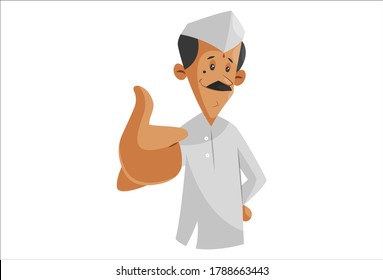 Vector graphic illustration. Indian dabbawala is smiling and showing a thumbs up sign. Individually on a white background.