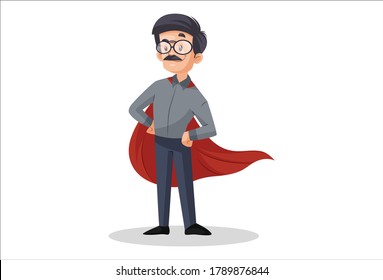 Vector Graphic Illustration. Indian Male Teacher Wearing A Cape Like A Superhero. Individually On A White Background.	