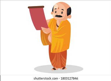 Vector graphic illustration. Indian pandit is reading a horoscope. Individually on white background.	
