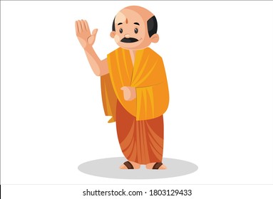 Vector graphic illustration. Indian pandit is waving his hand. Individually on white background.	
