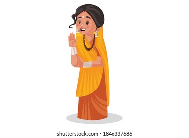 Vector graphic illustration. Indian priestess is giving blessings. Individually on white background.