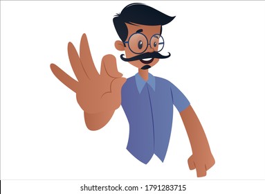 Vector graphic illustration. Indian tailor is showing okay sign with hand. Individually on a white background.	
