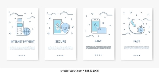 Vector graphic Illustration. Internet banking.Template for mobile app and web site. Flat,contour,thin, minimal and linear design. Interface for UX UI GUI screen.Concept for smart phone or web banners.