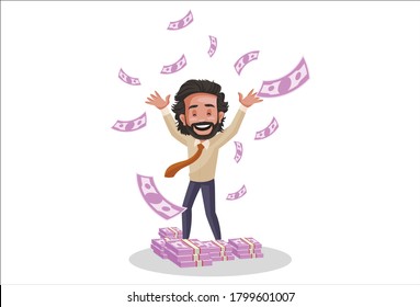 Vector graphic illustration. Investment advisor is happy and flying money. Individually on a white background.	