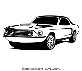 vector graphic illustration of isolated black and white muscle car front view