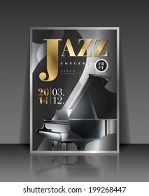 Vector graphic illustration jazz concert poster with piano in silver color
