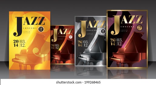 Vector graphic illustration jazz concert posters with piano in different colors