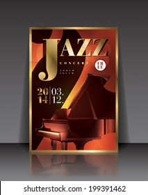 Vector graphic illustration jazz concert poster with piano in brown color