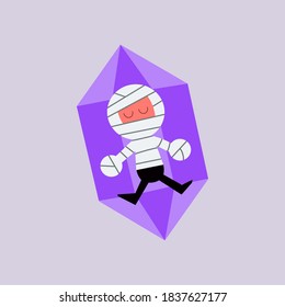 vector graphic illustration of kawaii mummy cartoon character, halloween day theme