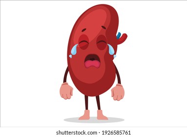 Vector graphic illustration. Kidney is crying. Individually on white background.