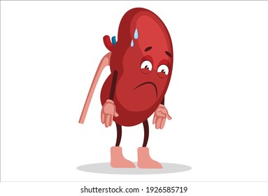 Vector graphic illustration. Kidney is tired. Individually on white background.