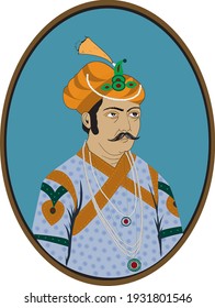 Vector graphic illustration. King Akbar . Mughal Emperor 