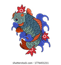 vector graphic illustration, koi fish, used for the design of t-shirts, clothes, hoodies, tattoos, logos and others