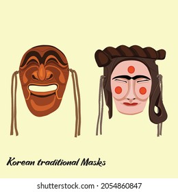 Vector graphic illustration of Korean traditional masks