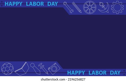 ilustración gráfica vectorial de un fondo azul con tema del día laboral con espacio para escribir palabras y una variedad de símbolos para varios trabajos.