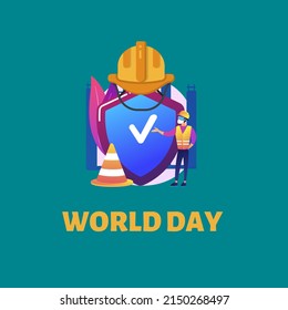 vector graphic illustration of laborer, worker, hat, text. top view, suitable for background, wallpaper, social media and world labor day commemoration