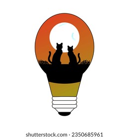 Vector graphic of illustration of a lamp combined with two cats and a moon. This vector is perfect for background, decoration, poster, banner, advertisement, template, t-shirt design etc.