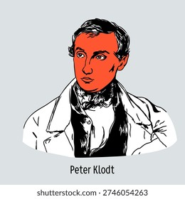 Vector graphic illustration of the legendary sculptor Peter Klodt, known for his monumental equestrian statues and bronze masterpieces. Modern design for historical and educational projects.