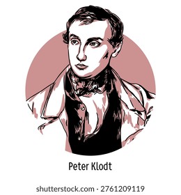 Vector graphic illustration of the legendary sculptor Peter Klodt, known for his monumental equestrian statues and bronze masterpieces. Modern design for historical and educational projects.