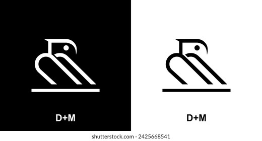 vector graphic illustration of the letter D and M logo representing a bird