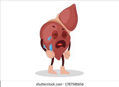 Vector graphic illustration. Liver is crying. Individually on white background.	