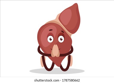 Ilustración gráfica vectorial. El hígado es la mano de saludo. Individualmente sobre fondo blanco.	