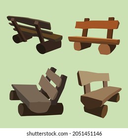 Vector graphic illustration of log benches in different positions